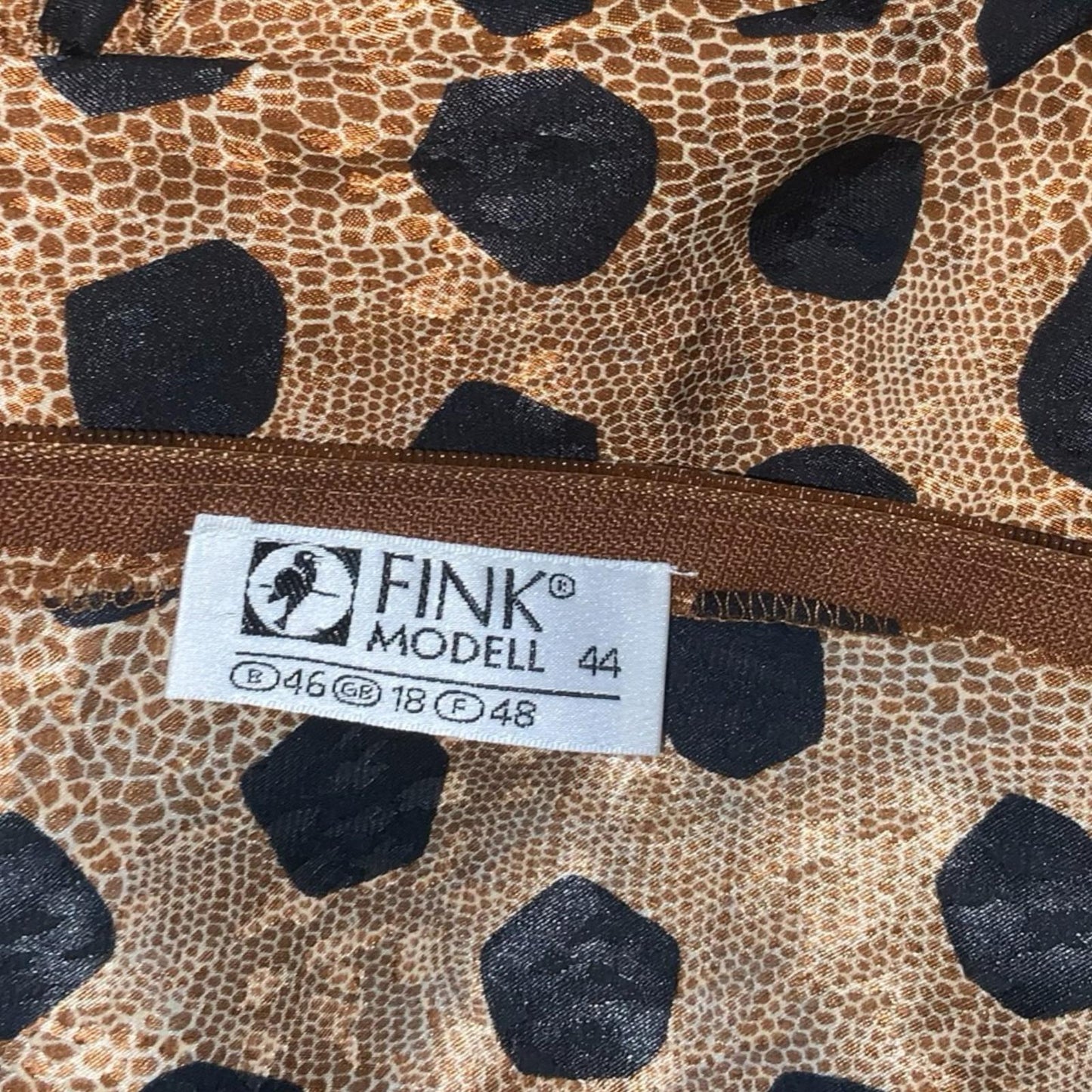 Vtg 80s 'Fink Modell' Gold Black Animal Giraffe Print Wrap-Style Dress UK 16