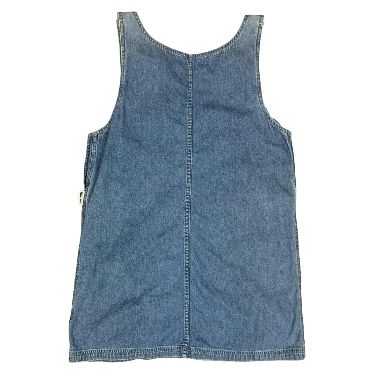 Vtg Y2K 'Fishbone' Blue Denim Relaxed Dungarees-Style Pinafore Mini Dress UK10