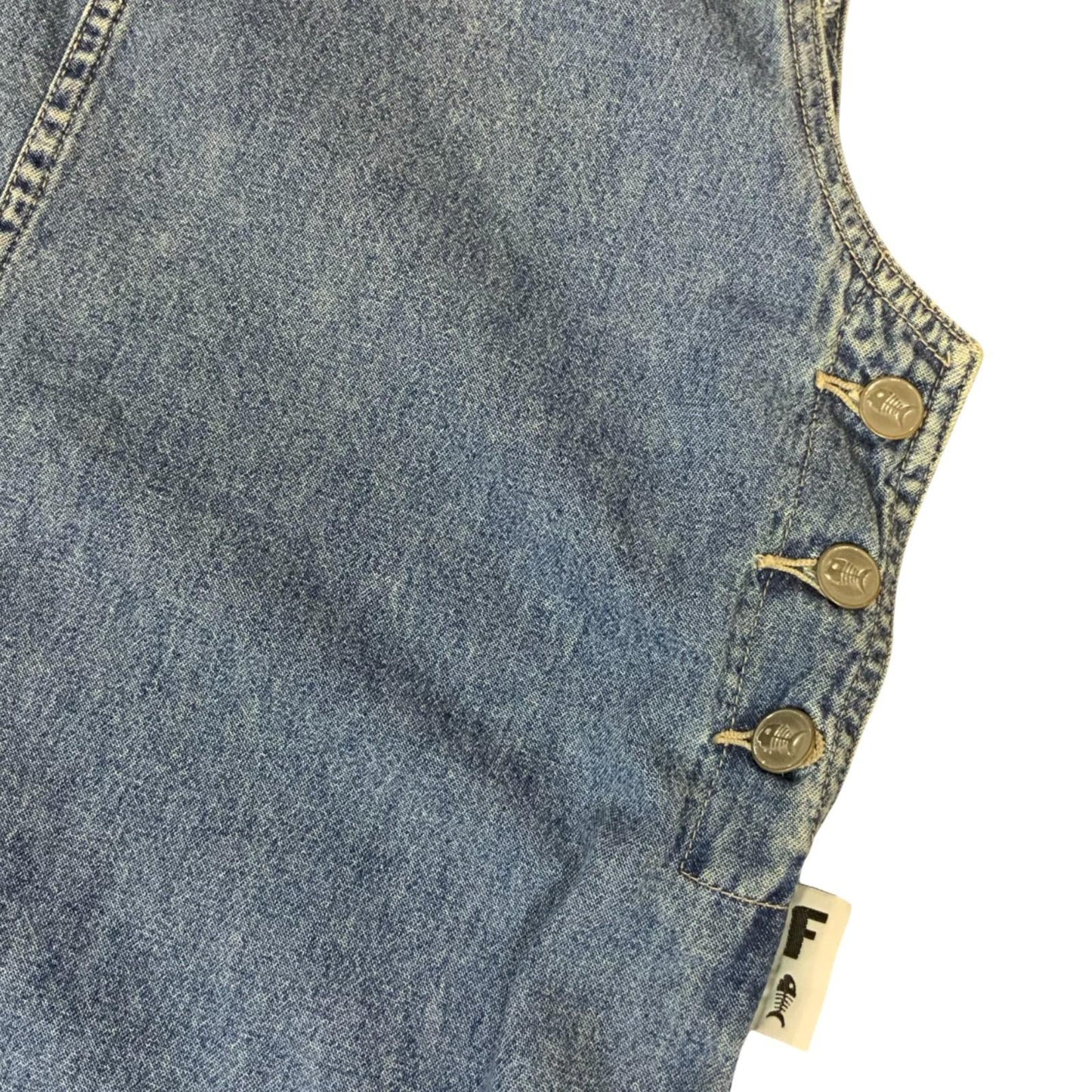 Vtg Y2K 'Fishbone' Blue Denim Relaxed Dungarees-Style Pinafore Mini Dress UK10