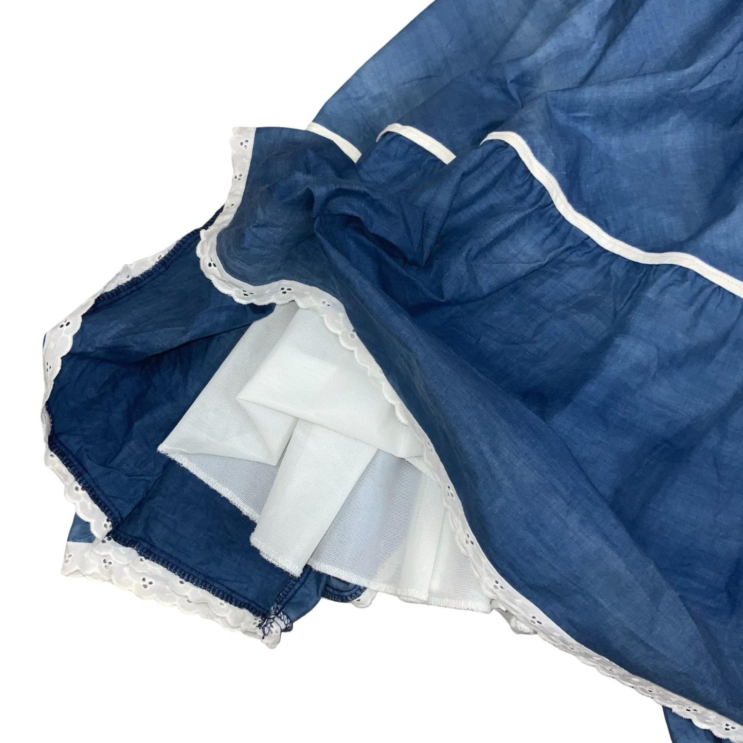 Vtg 90s 'Yessica' Blue A-Line Prairie White Frill Victorian Cottage Dress UK 10
