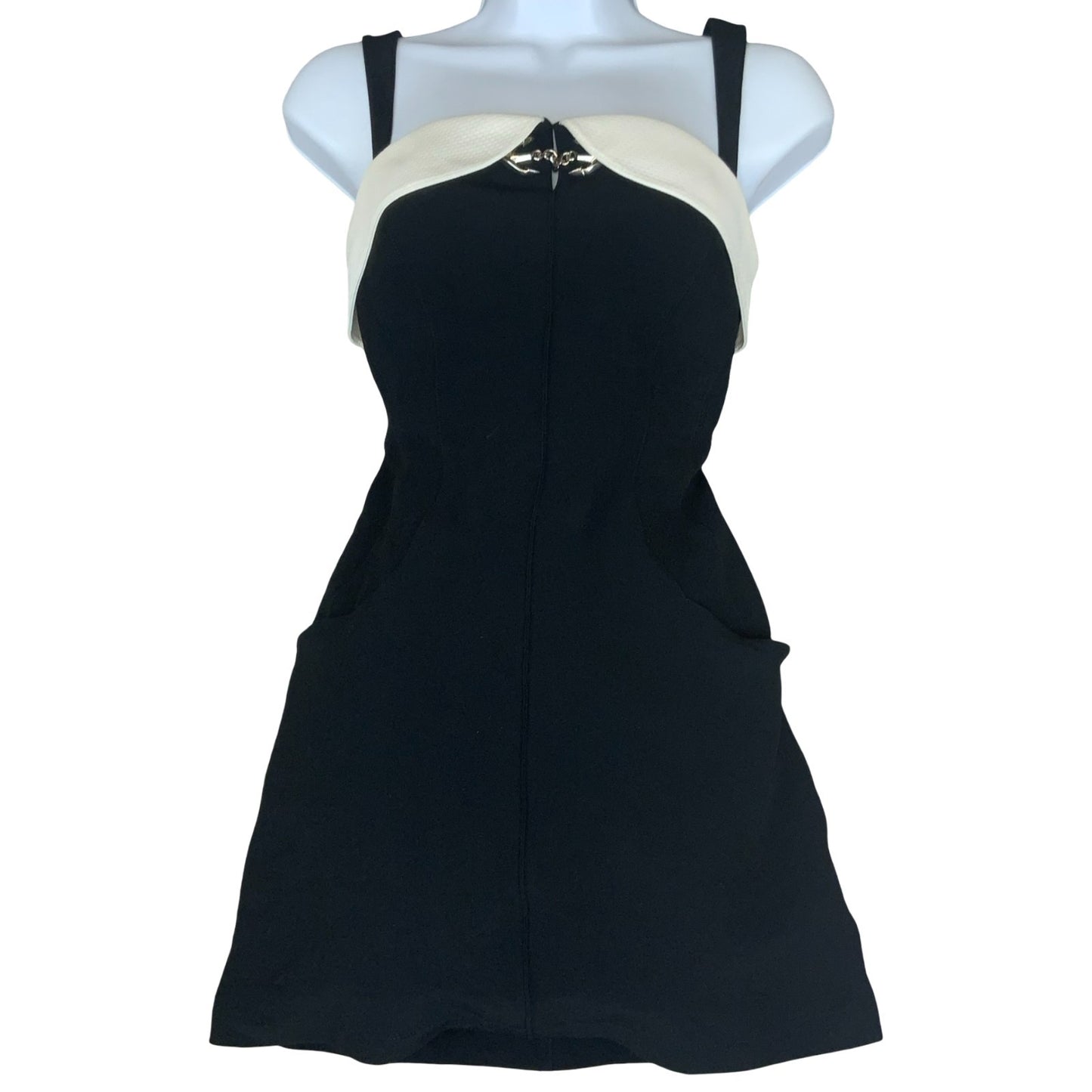 VTG 90s RARE 'Thierry Mugler' Black White Mini Anchor Sailor Bodycon Dress UK 8
