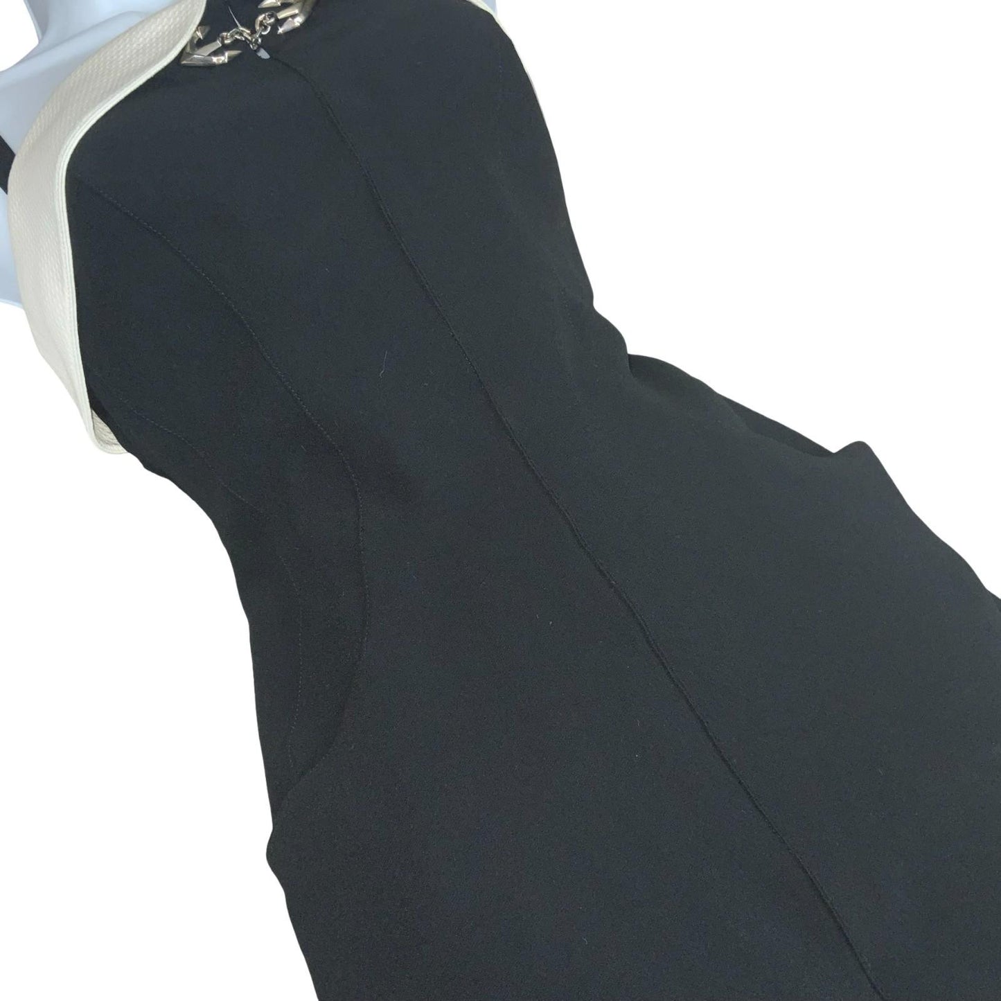 VTG 90s RARE 'Thierry Mugler' Black White Mini Anchor Sailor Bodycon Dress UK 8