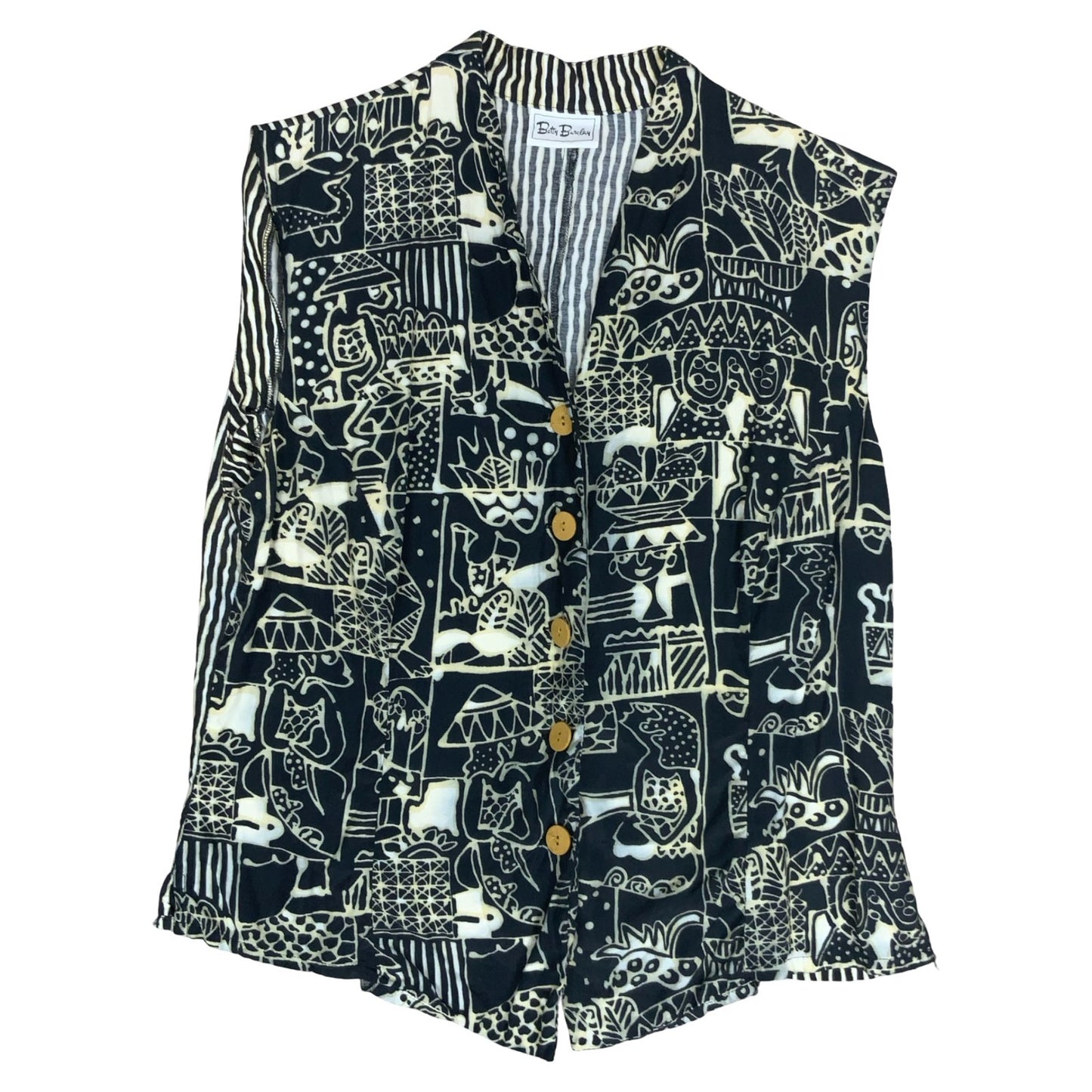 80s 90s 'Betty Barclay' Black White Abstract Patterned Sleeveless Blouse UK12