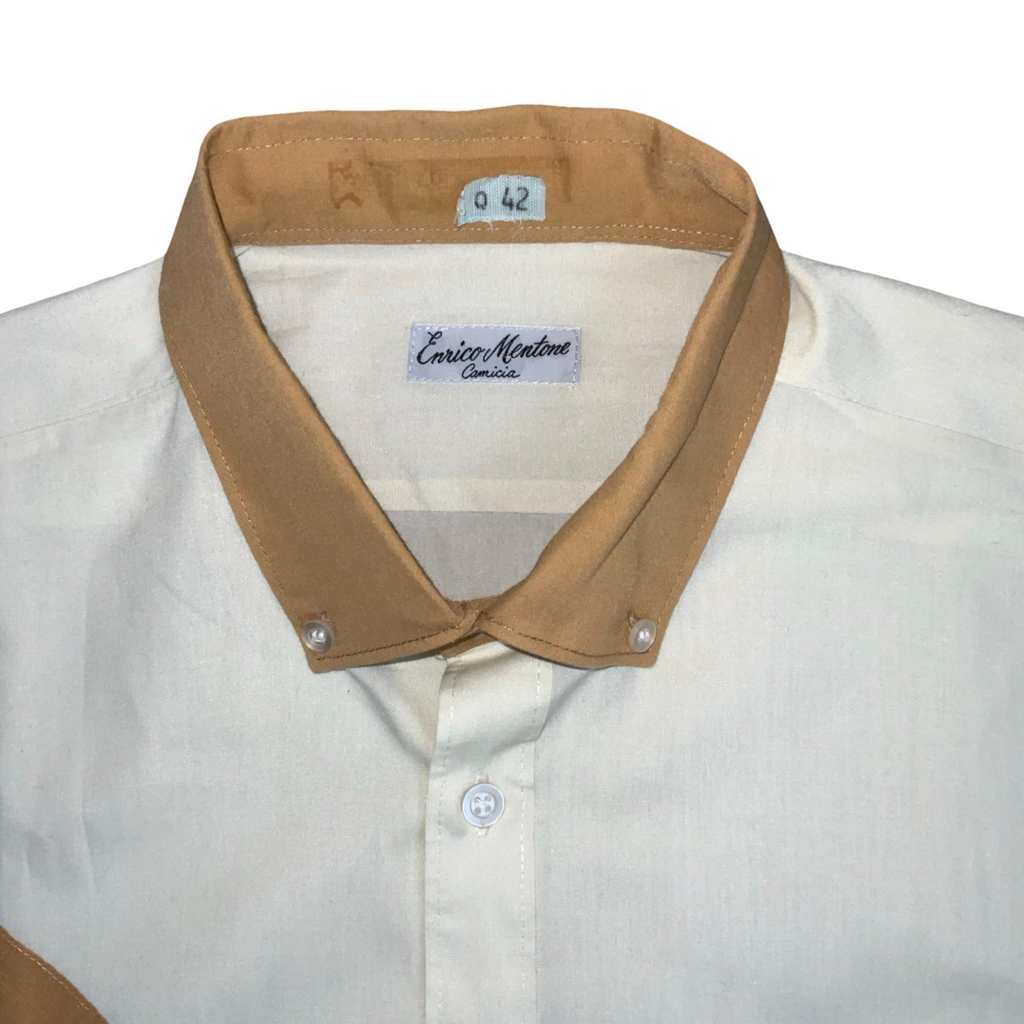 VTG 80s 'Enrico Mentone' White Brown Grey Stripe Short Sleeve Casual Shirt XL
