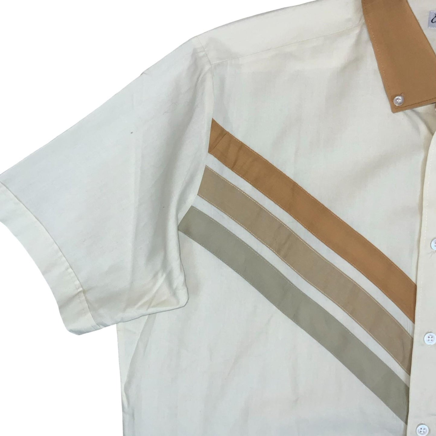 VTG 80s 'Enrico Mentone' White Brown Grey Stripe Short Sleeve Casual Shirt XL