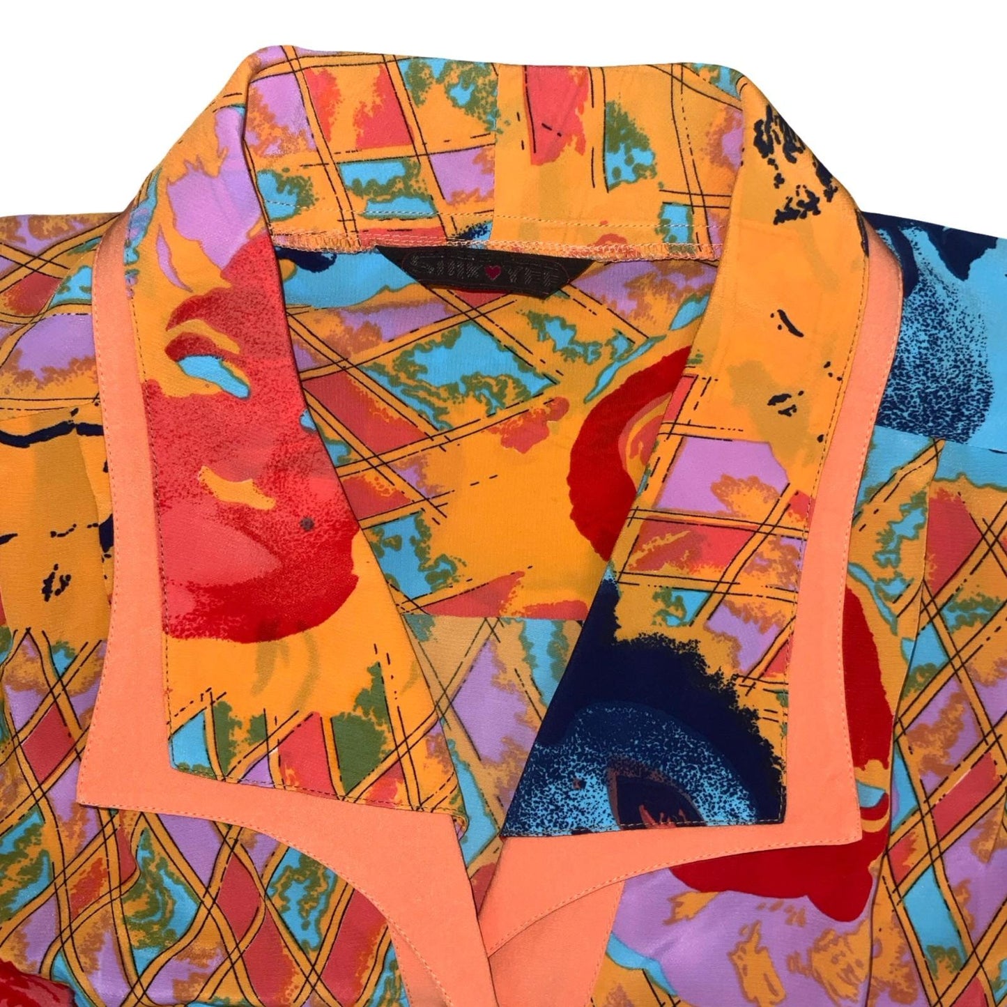 Vtg 'Shik Yee' Orange Blue Geometric Graphic Marilyn Monroe Art Shirt Blouse XL