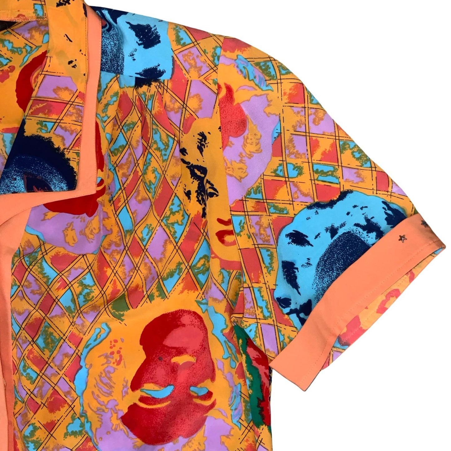 Vtg 'Shik Yee' Orange Blue Geometric Graphic Marilyn Monroe Art Shirt Blouse XL