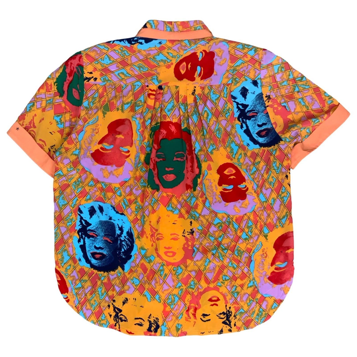 Vtg 'Shik Yee' Orange Blue Geometric Graphic Marilyn Monroe Art Shirt Blouse XL