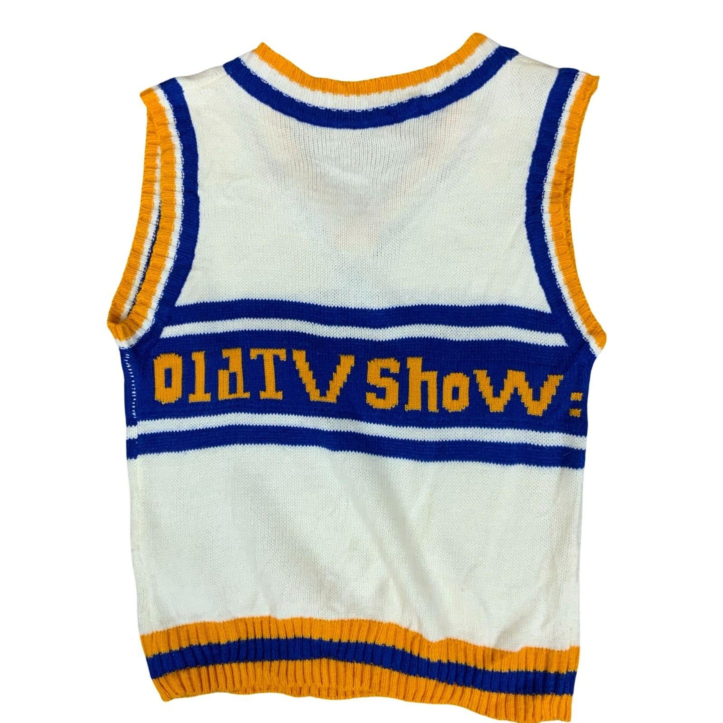 'The Wonder Years' TV Show Yellow Blue White Sleeveless Hand Knit Sweater Vest S