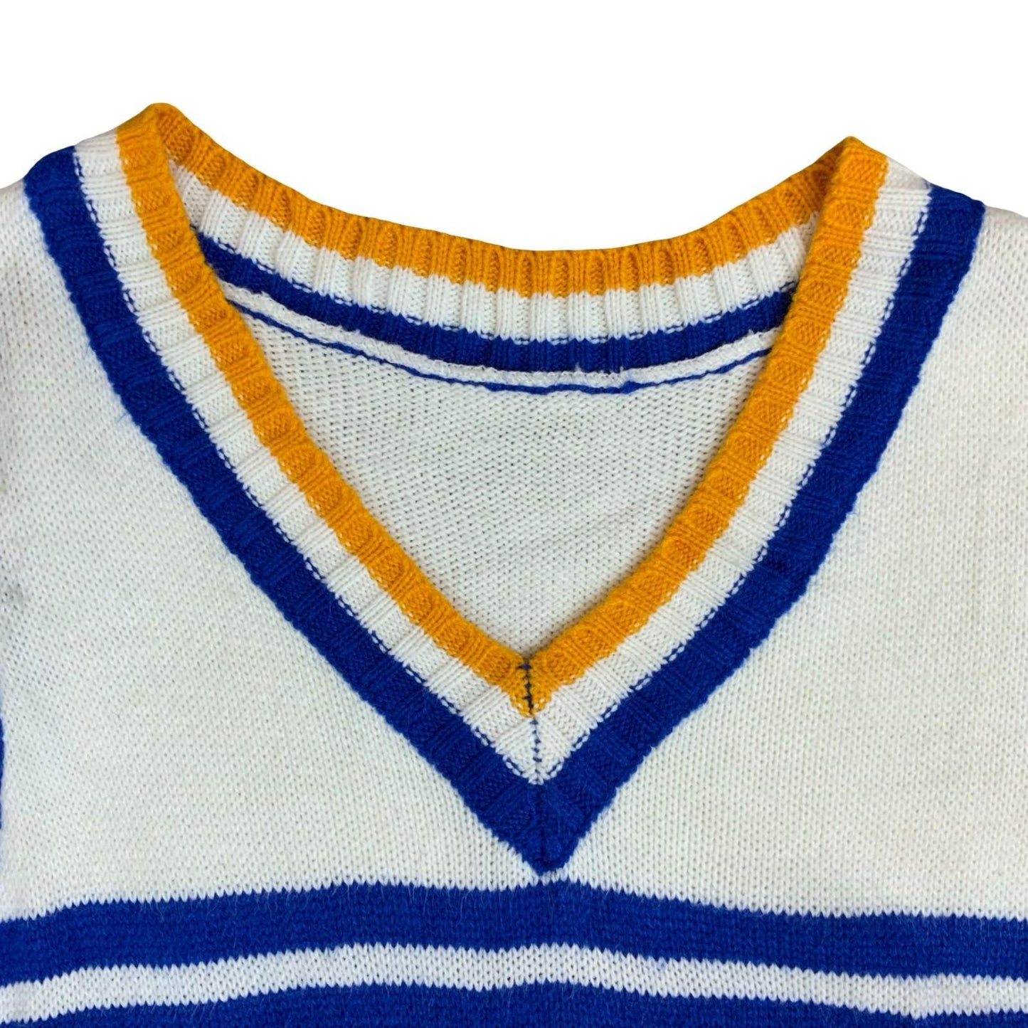 'The Wonder Years' TV Show Yellow Blue White Sleeveless Hand Knit Sweater Vest S