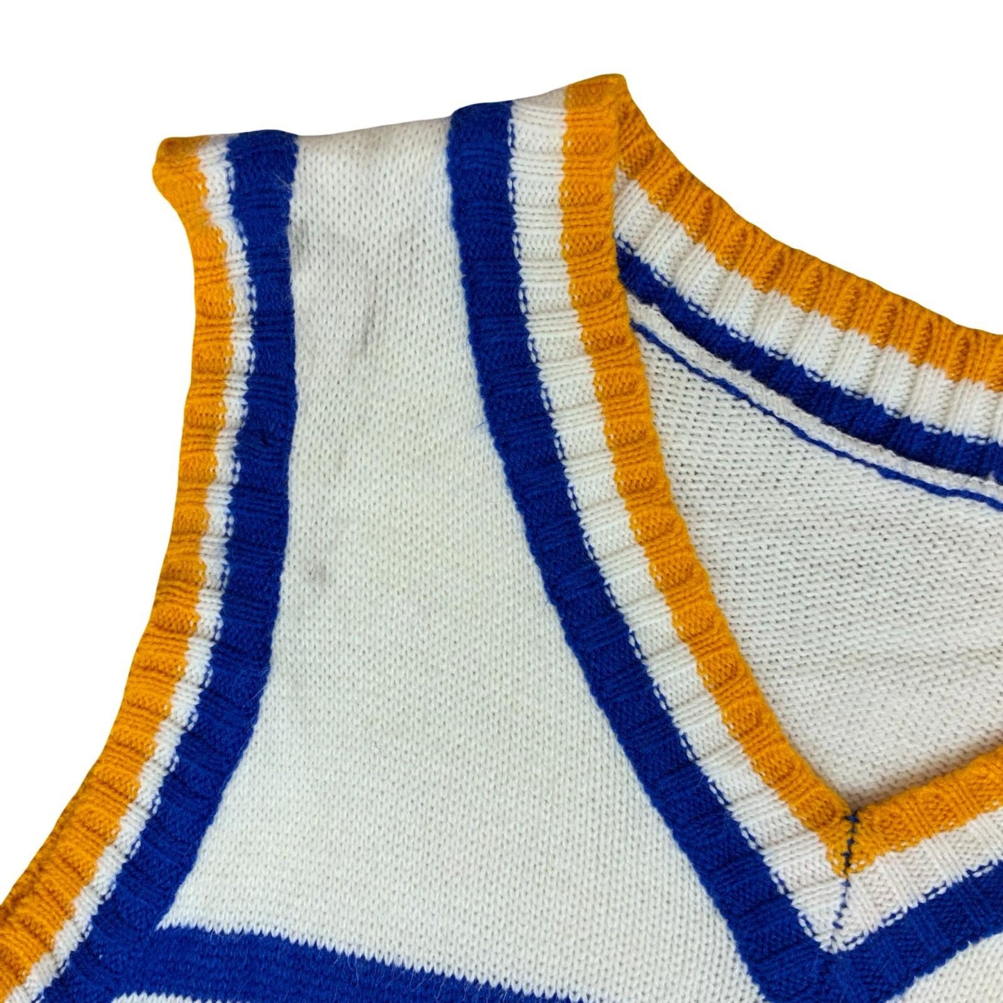'The Wonder Years' TV Show Yellow Blue White Sleeveless Hand Knit Sweater Vest S