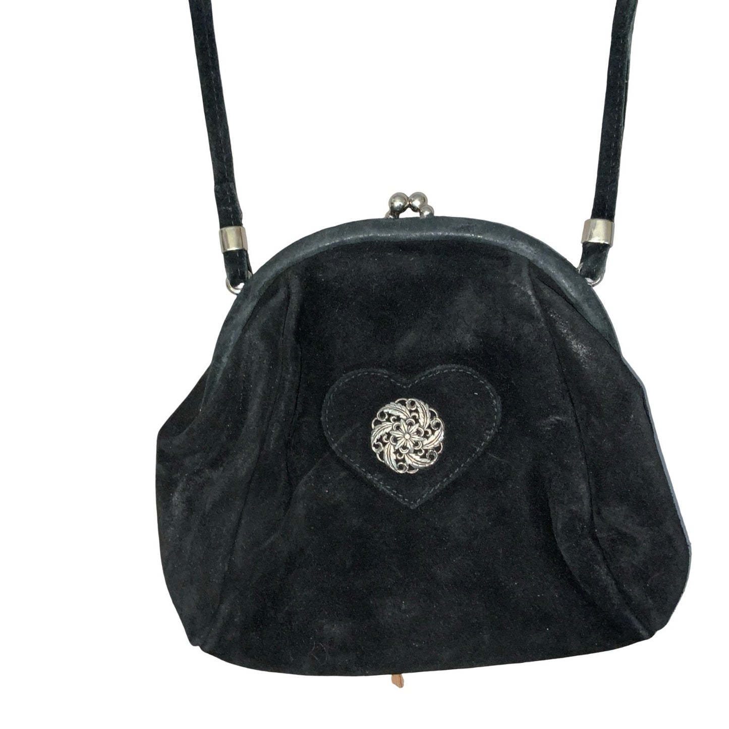 Vtg Bavarian W. German 'Teufel' Black Suede Crossbody Silver Ornate Handbag