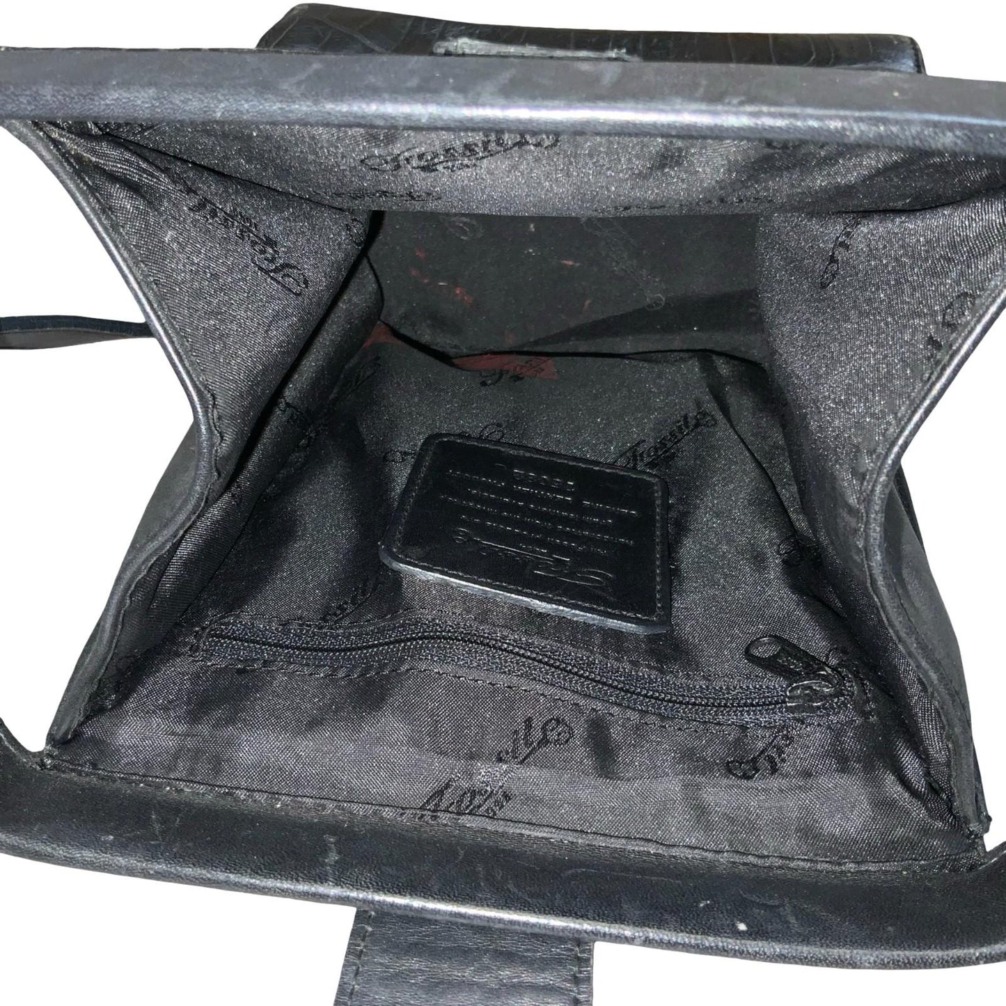 Vtg 'Fossil' Black Genuine Leather Croc Embossed Adjustable Shoulder Handbag