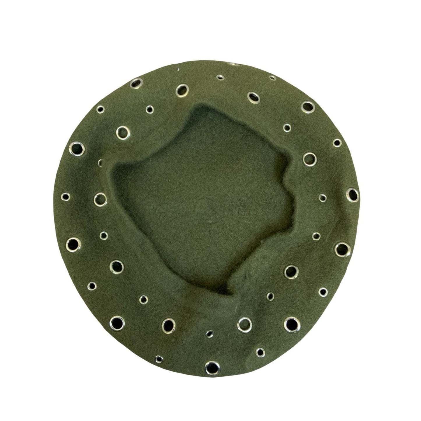 Vtg 90s Green Metal Eyelet Detail Wool Classic French Beret Size Large
