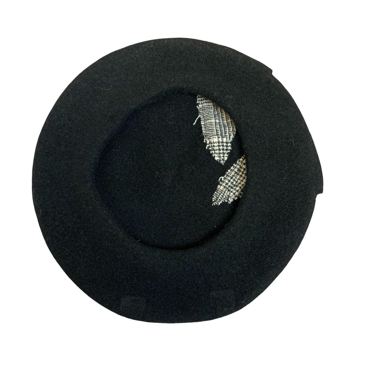 Vtg 'Christine Kauffmann' Black Tartan Patchwork Pure New Wool Beret Size Medium