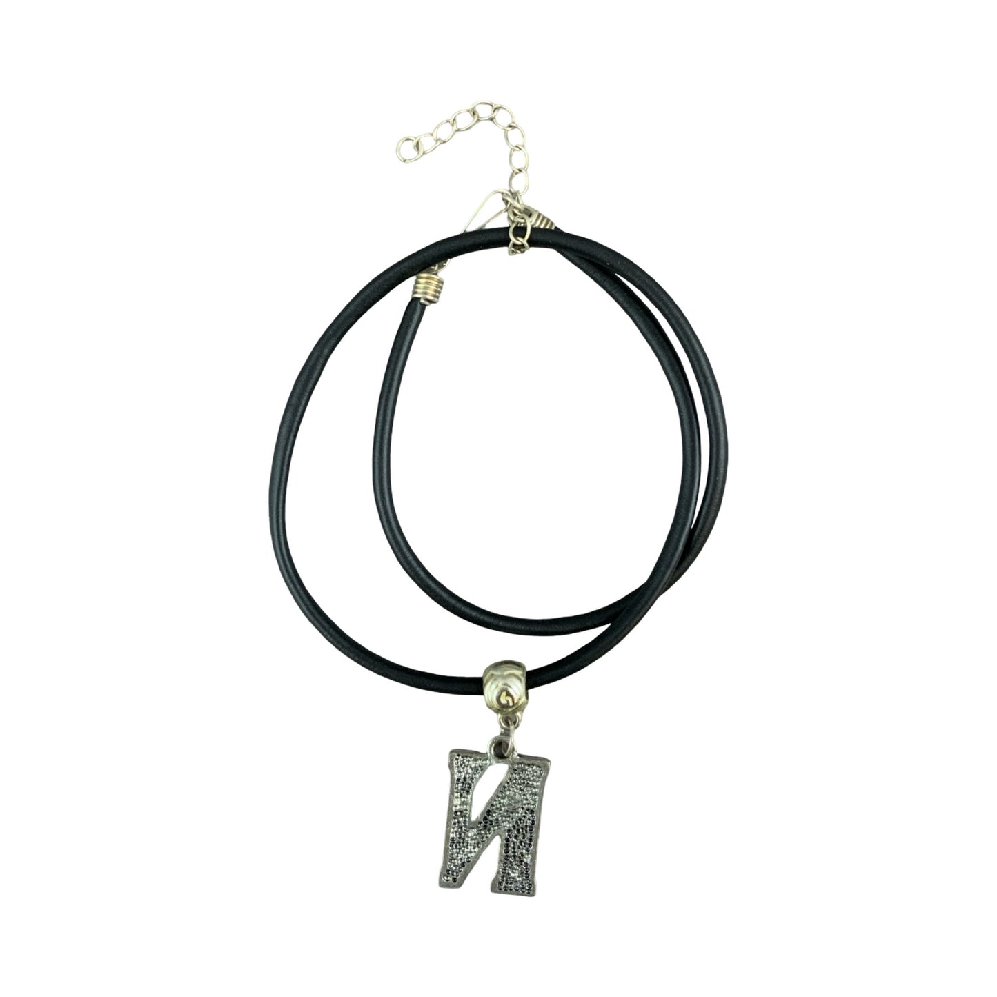 Vintage Deadstock 90s Y2K Blue Letter 'N' Initial Thong Necklace