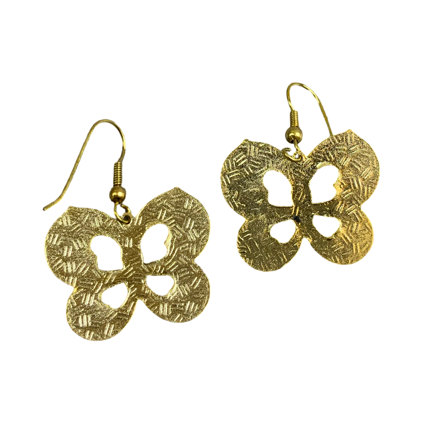 VTG 90S RED GOLD BLUE ORANGE ENAMEL ART DECO BUTTERFLY DANGLE EARRINGS ENV14