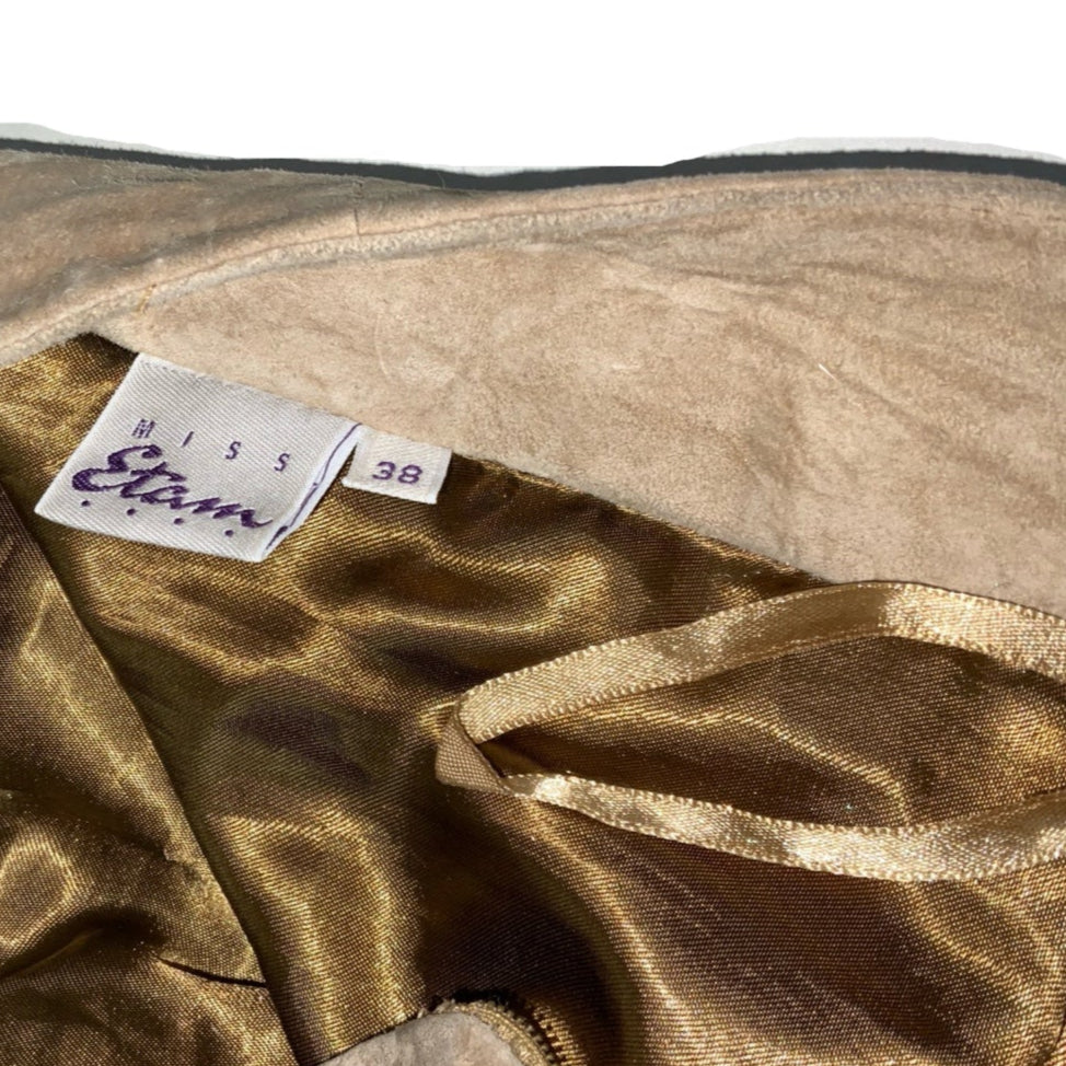 Vintage 70s 80s ‘Miss Etam’ Beige Embroidered Suede Midi Skirt 10 12
