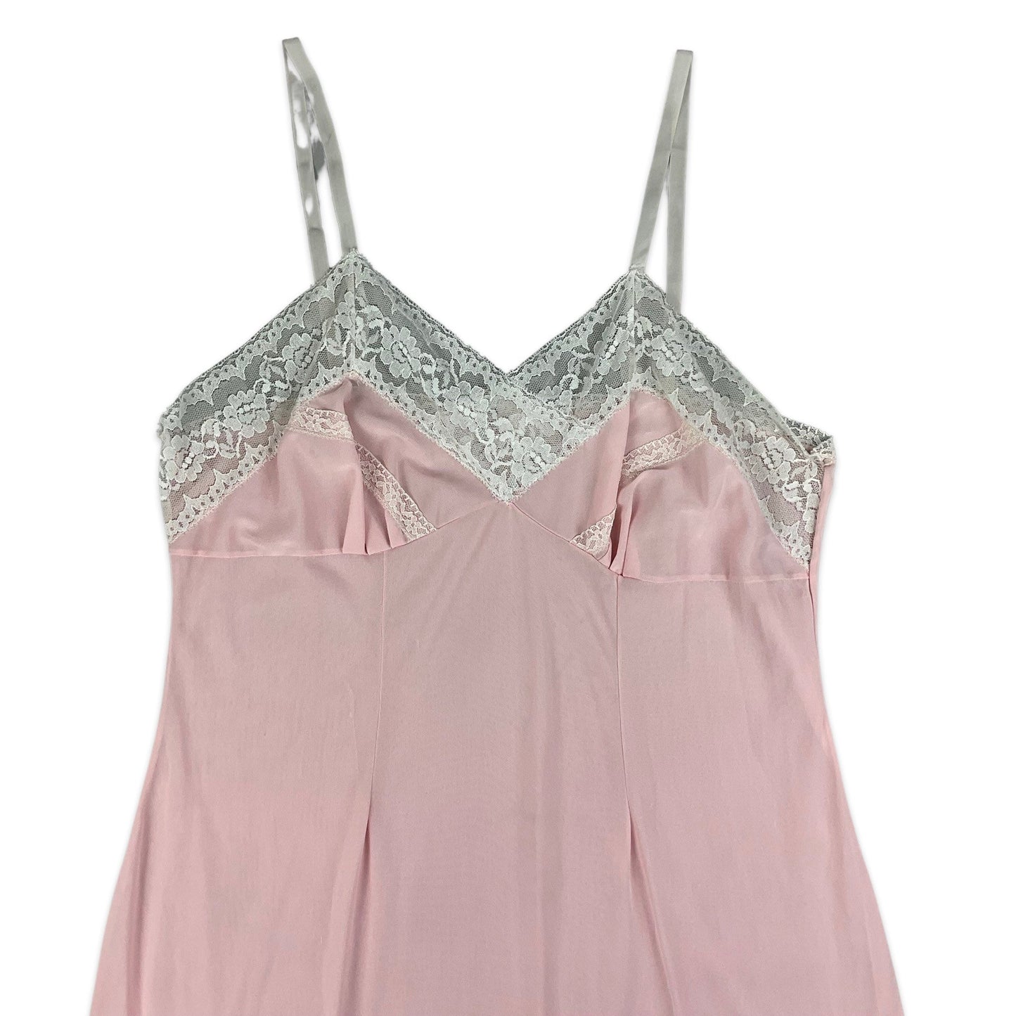 90s Baby Pink & White Lace Slip Dress