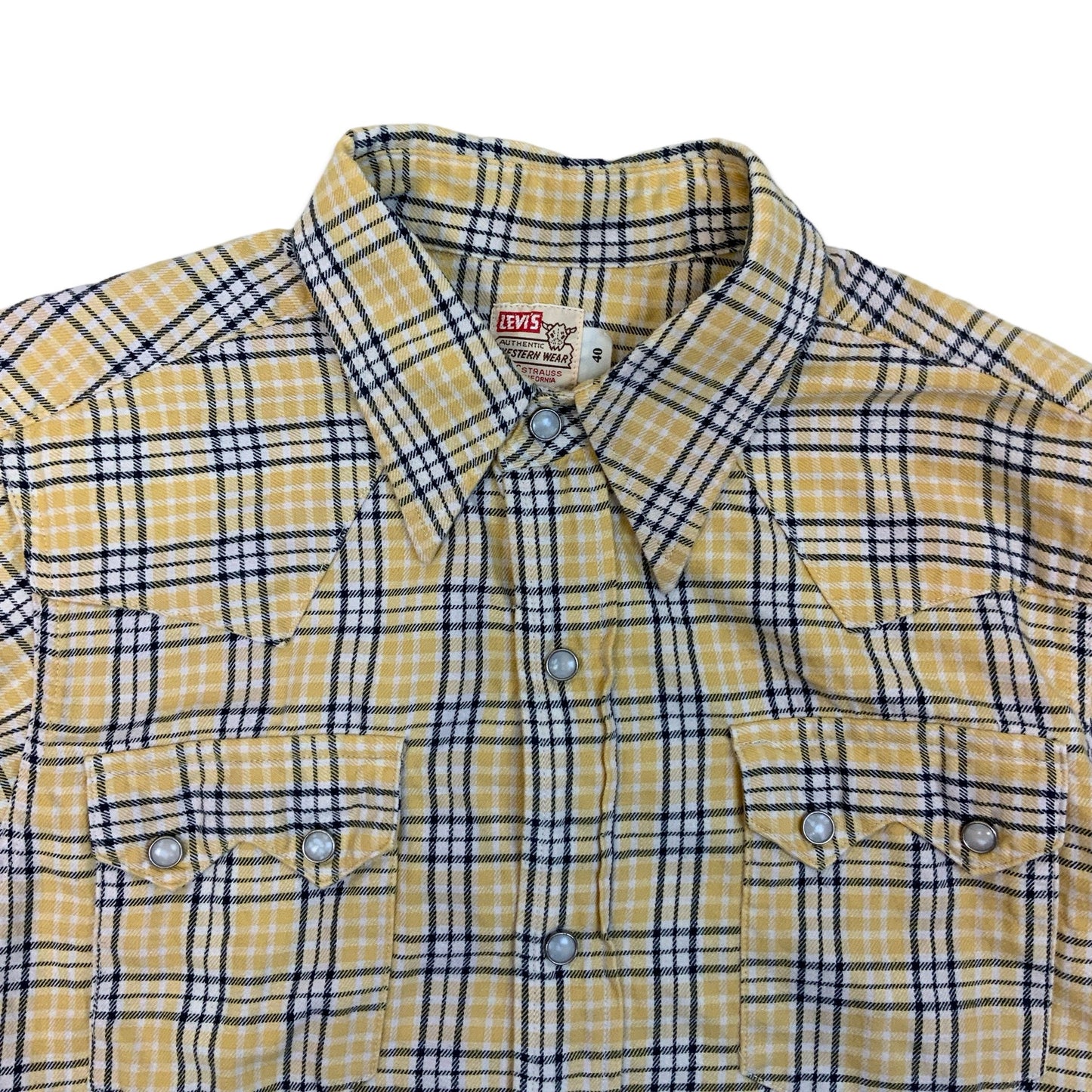 90s Levi’s Western Wear Yellow Black Plaid Flannel Shirt 12 14 16