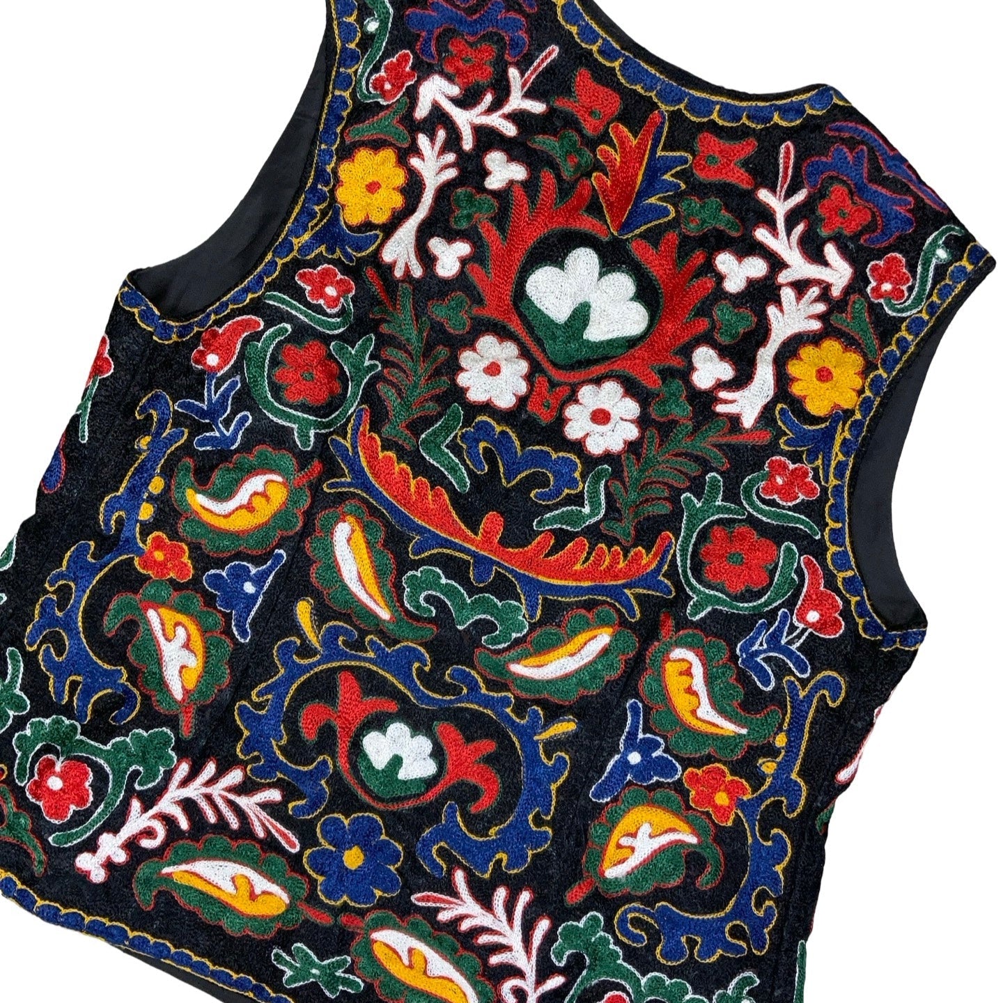 Vintage 80s 90s Red Green White Black Embroidered Tapestry Folk Botanical Waistcoat 10 12