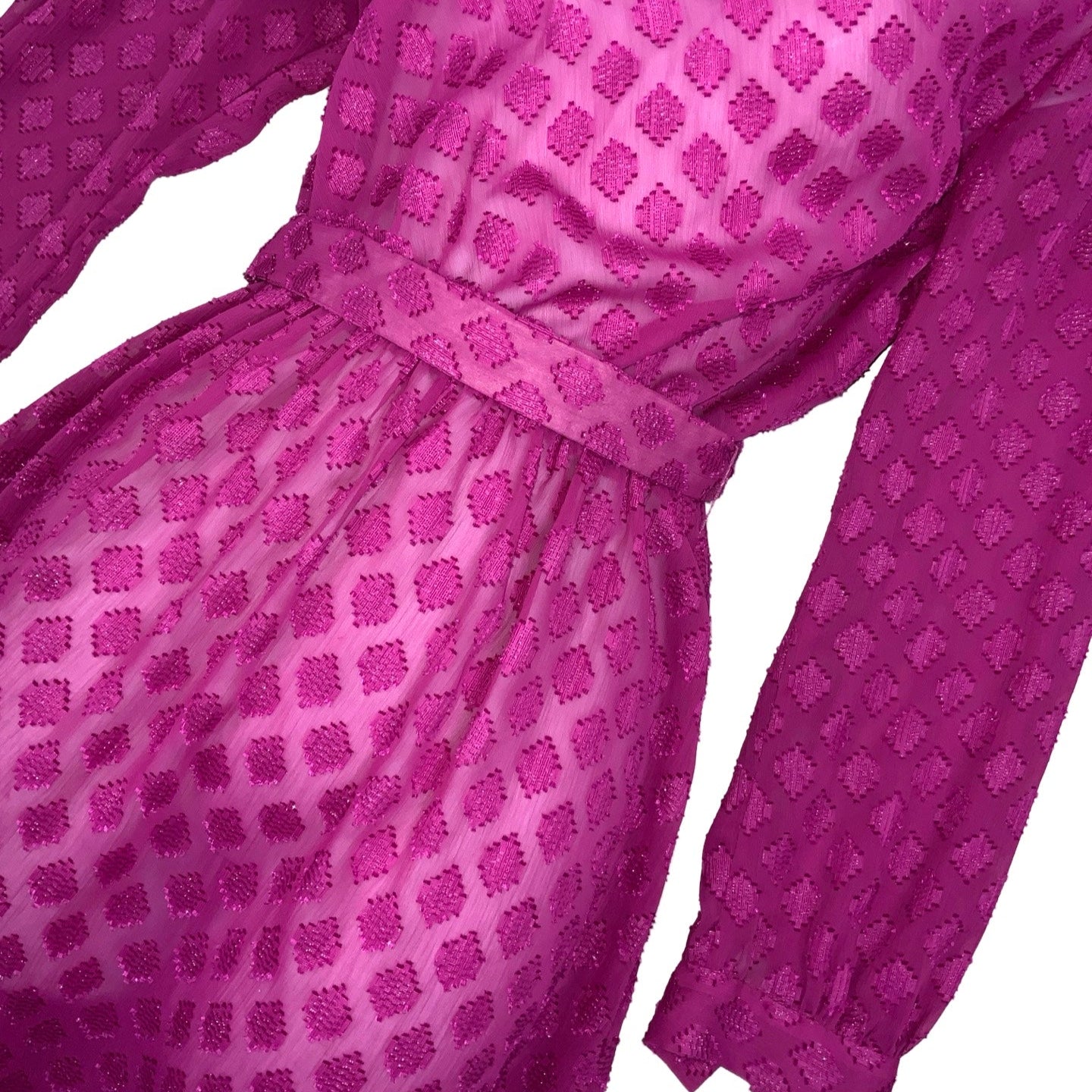Vintage 70s 80s Pink Textured Diamond Cowl Neck Drop Waist Midi Dress 10 12