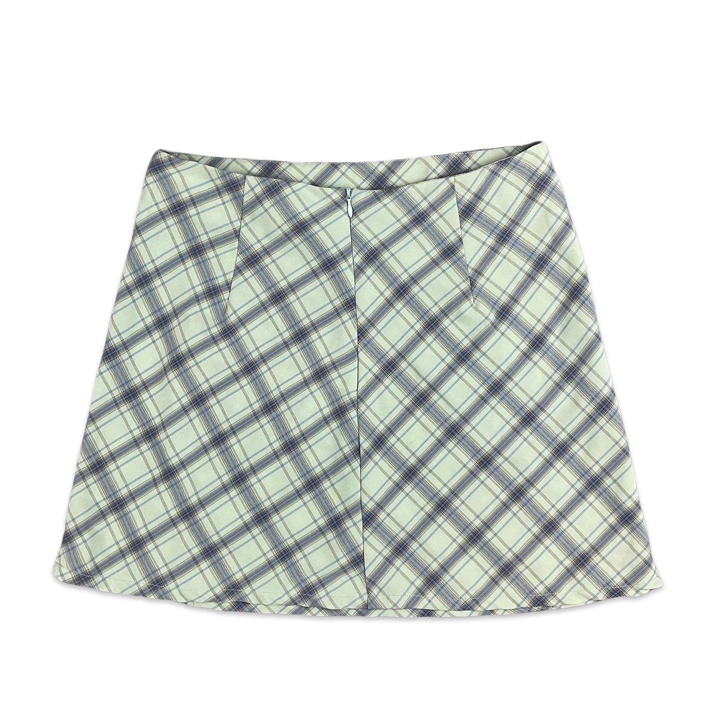 Vintage 90s Light Green Blue Tartan Aline Mini Skirt 8 10