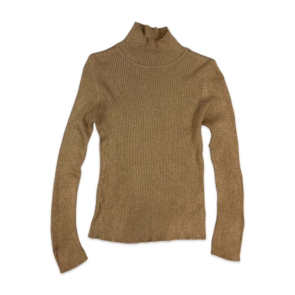 Vintage Ribbed Lurex Turtleneck Top Peach Gold 4 6