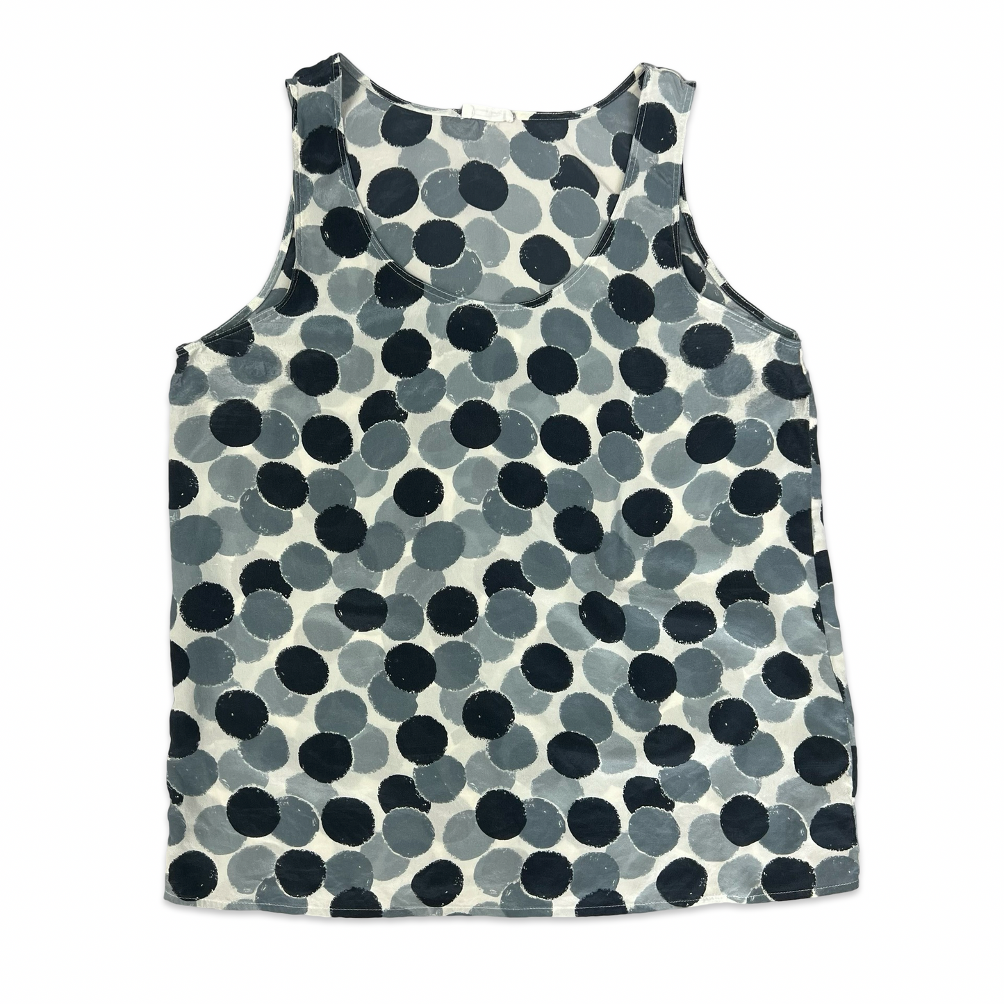 Sleeveless Grey Spot Print Silk Blouse 12