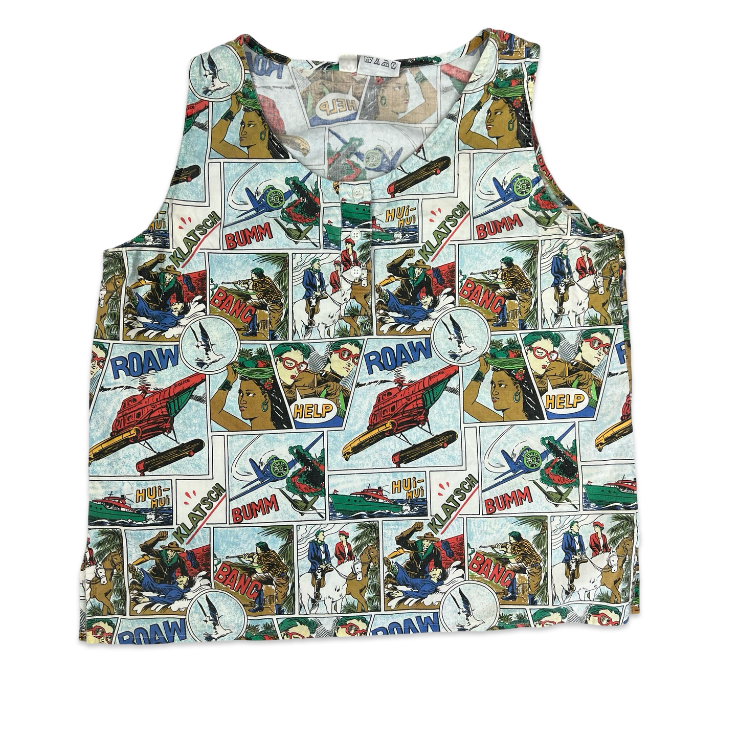 Vintage 80s 90s Comic Strip Print Sleeveless Blouse