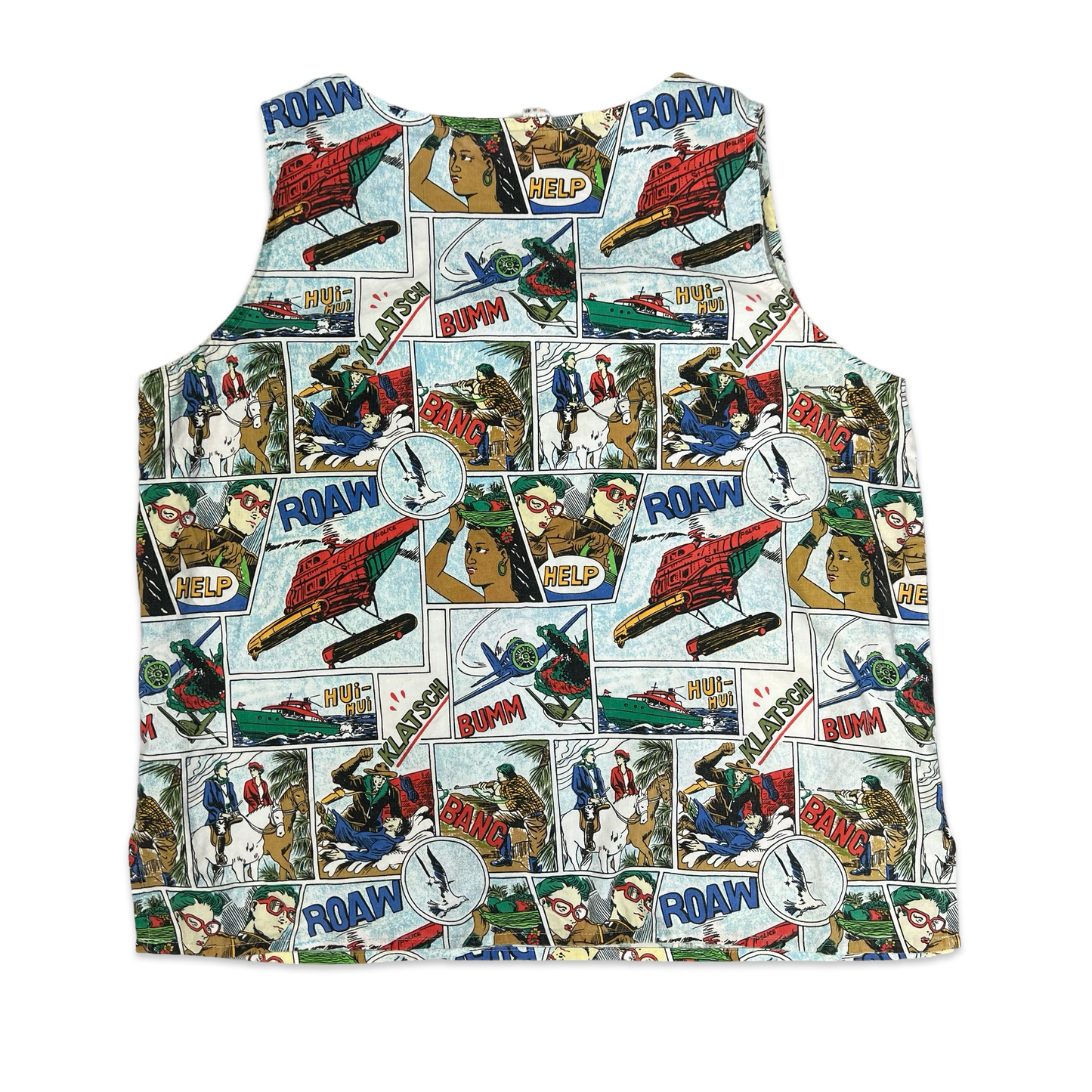Vintage 80s 90s Comic Strip Print Sleeveless Blouse