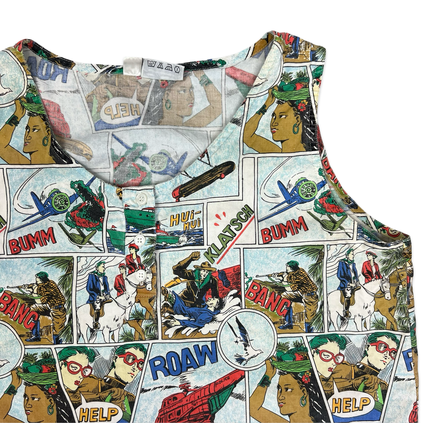 Vintage 80s 90s Comic Strip Print Sleeveless Blouse
