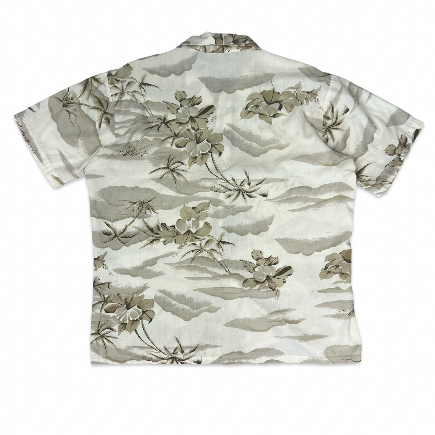 Vintage 70s Beige Botanical Print Aloha Shirt L