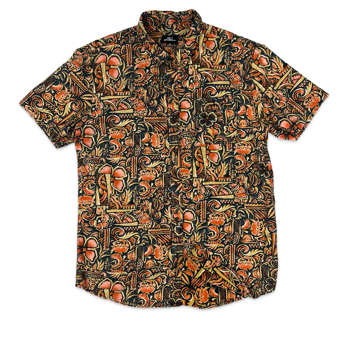 O'Neill Black & Orange Abstract Print Shirt M