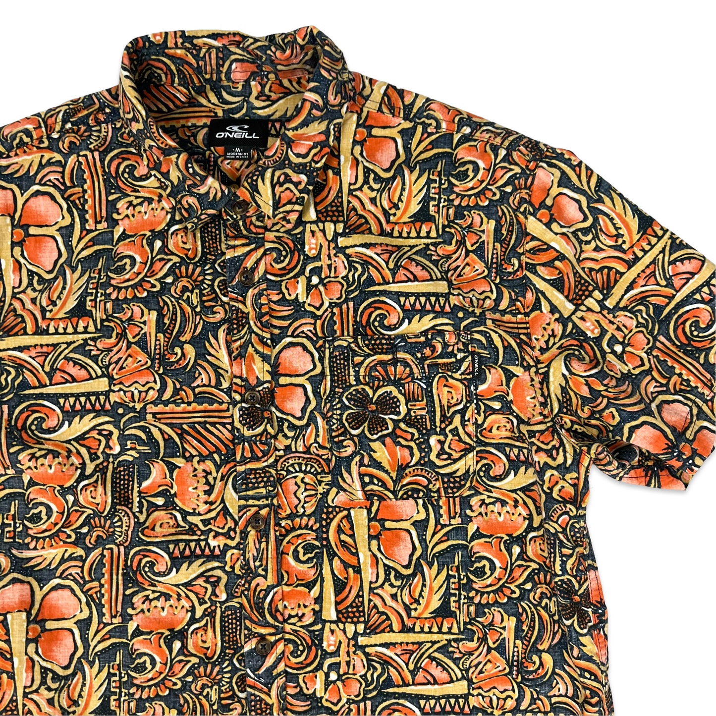 O'Neill Black & Orange Abstract Print Shirt M