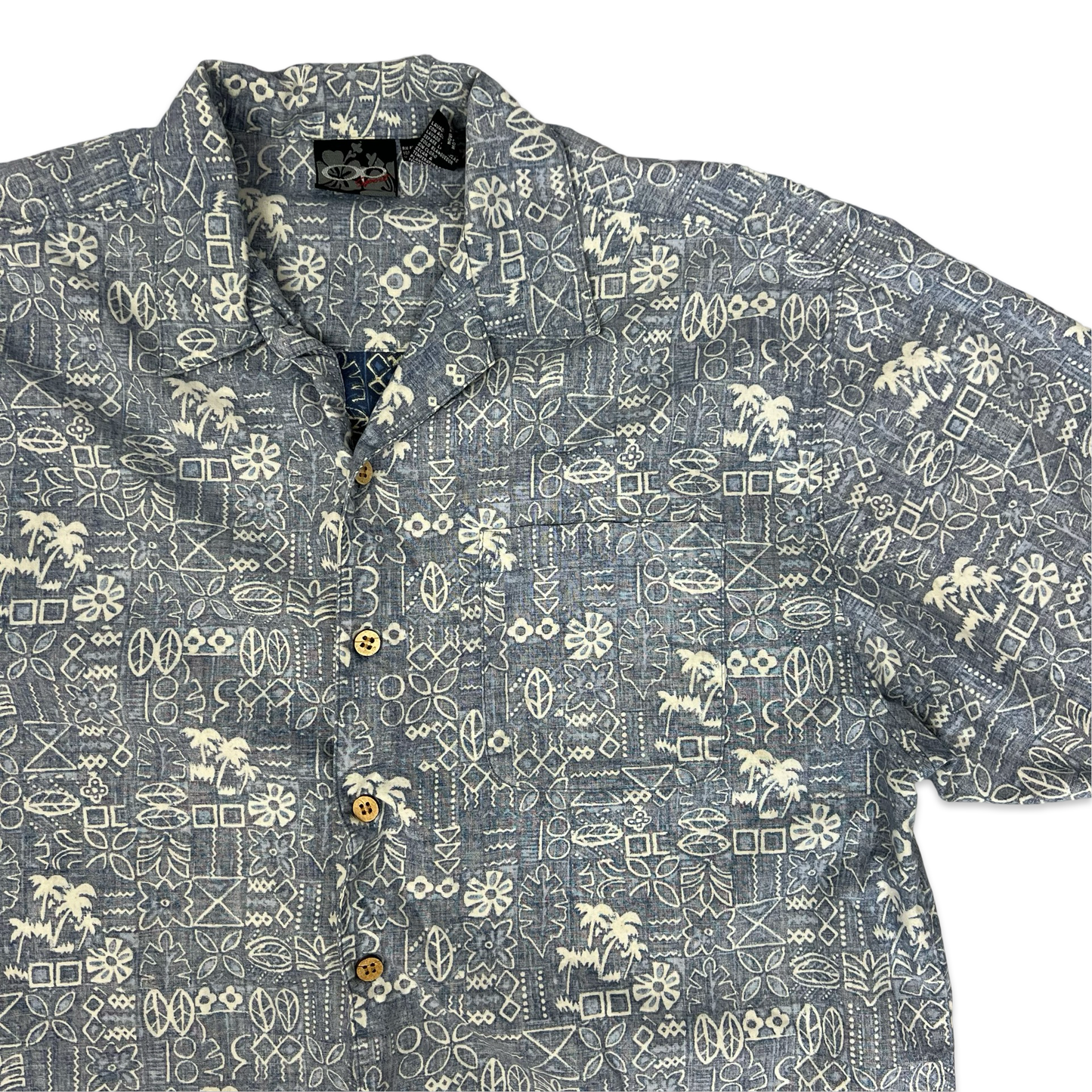Y2K Blue Abstract Print Aloha Shirt XL