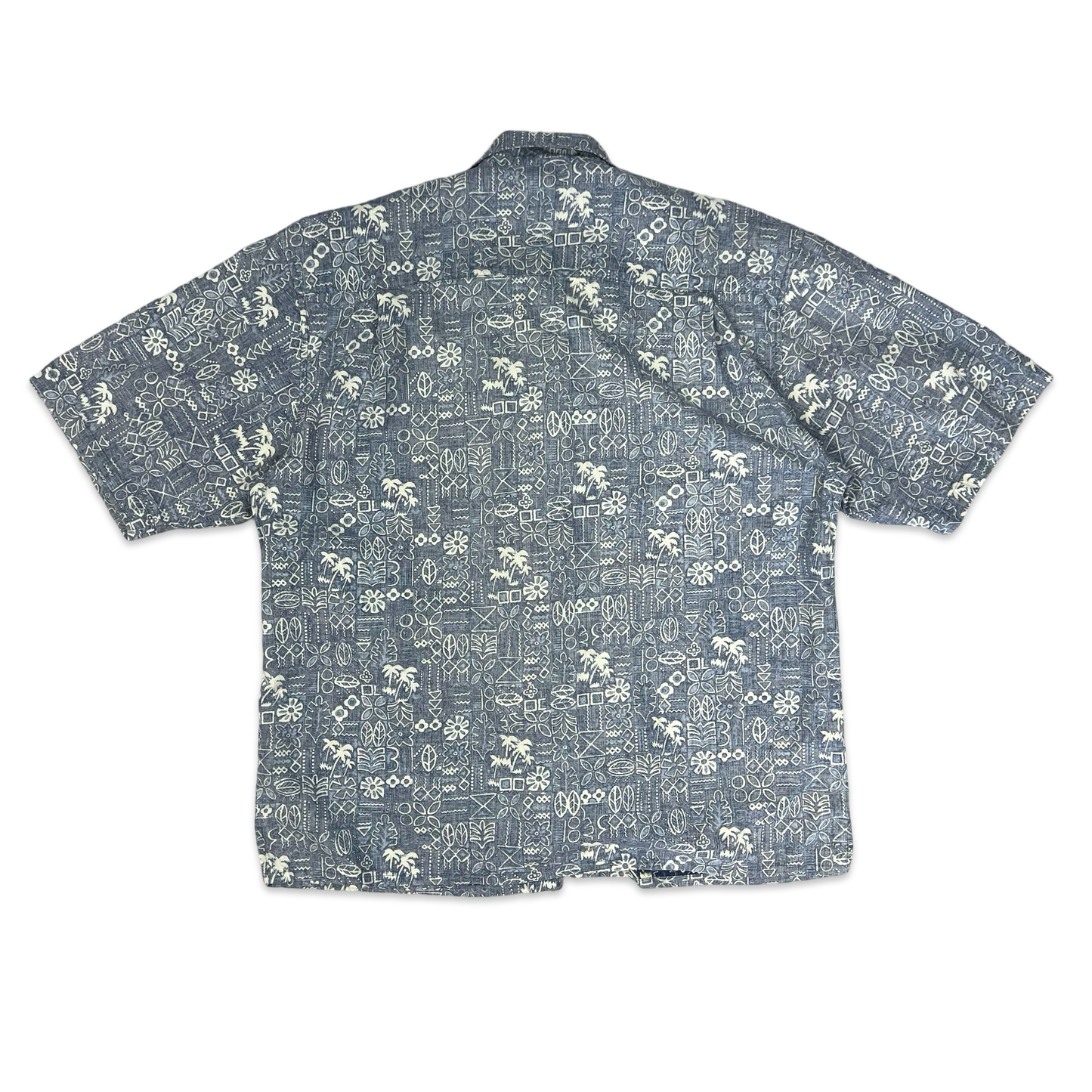 Y2K Blue Abstract Print Aloha Shirt XL