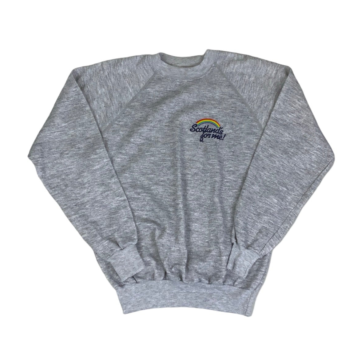 Vintage 90s 'Sweat Trends' Grey 'Scotland's for me!' Spell-Out Graphic Sweatshirt S M