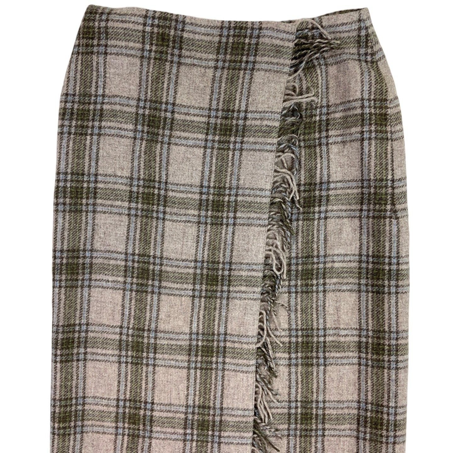 Y2K Laura Ashley Beige Tartan Wool Kilt Maxi Skirt M 16