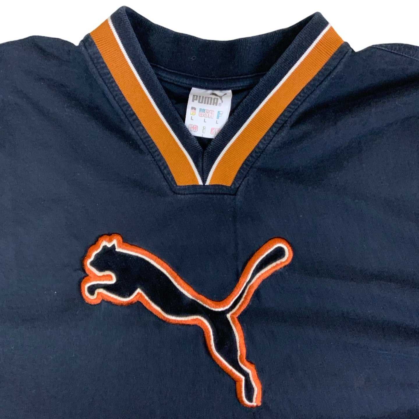 Vintage 90s V-neck PUMA Black & Orange T-Shirt M L