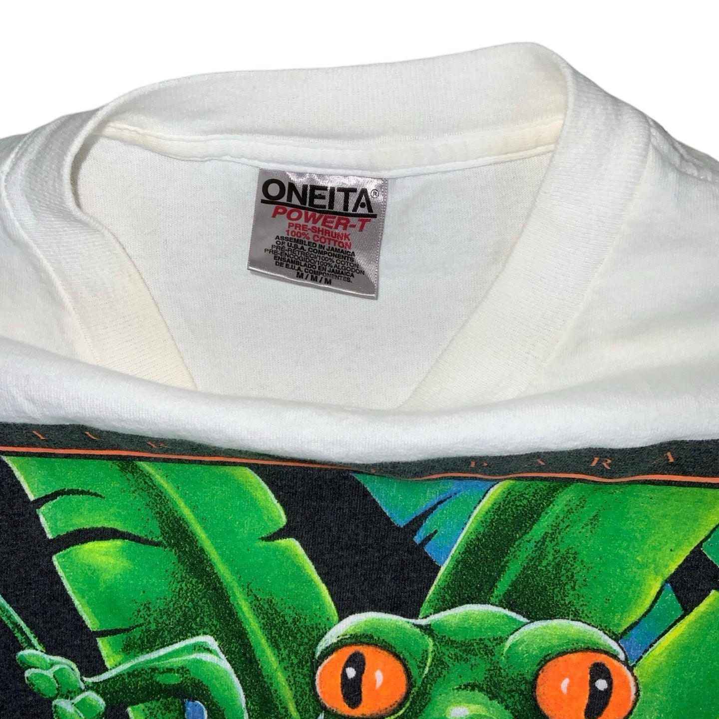 Vintage 90s 'Oneita Power-T' Pre-Shrunk White Gecko Maui Hawaii Kauai Graphic T-Shirt S