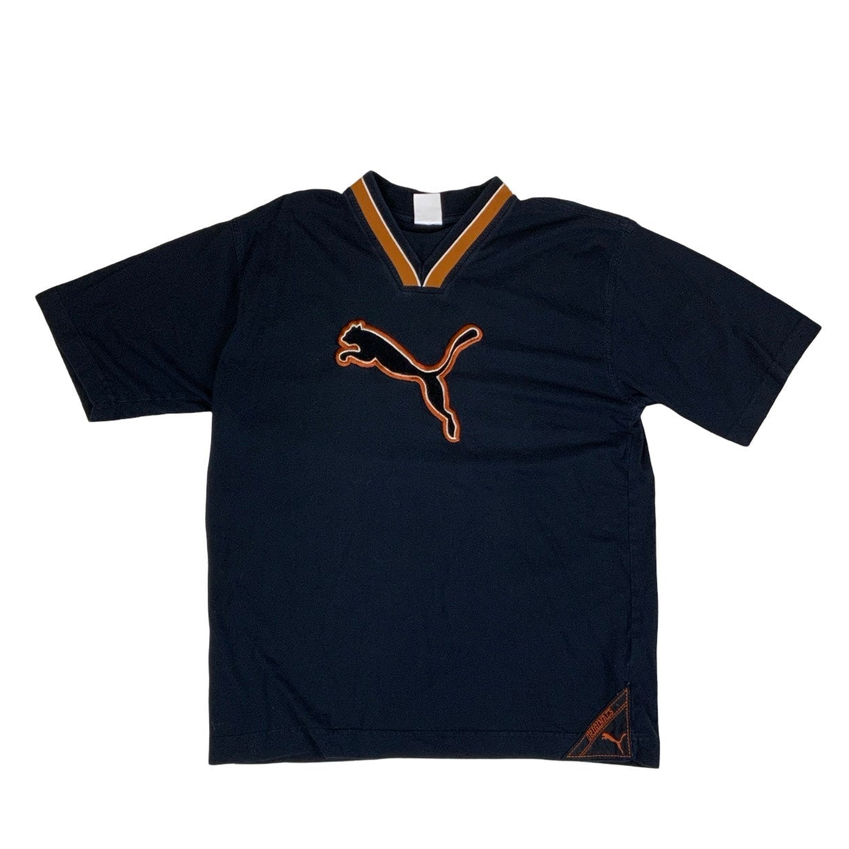 Vintage 90s V-neck PUMA Black & Orange T-Shirt M L