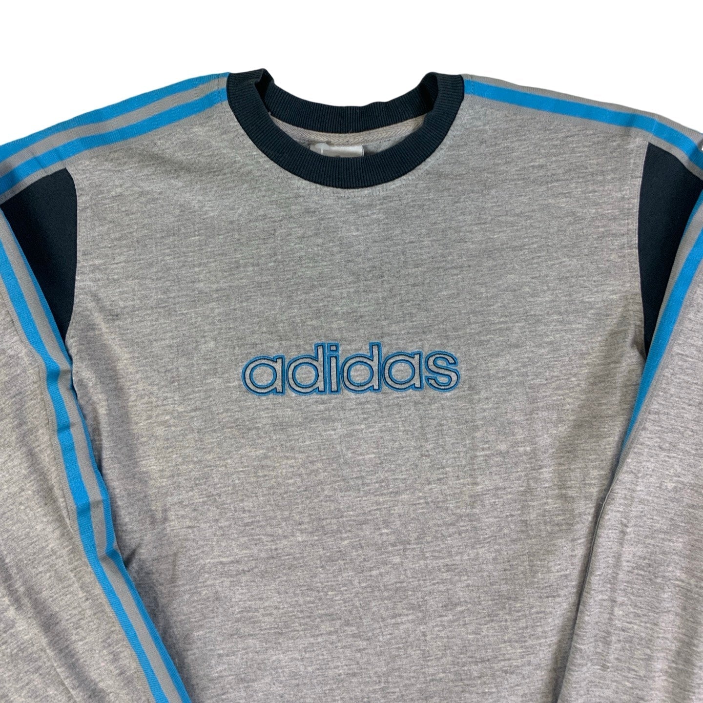 Vintage 00s Adidas Grey & Blue Long Sleeve Sports Shirt S M