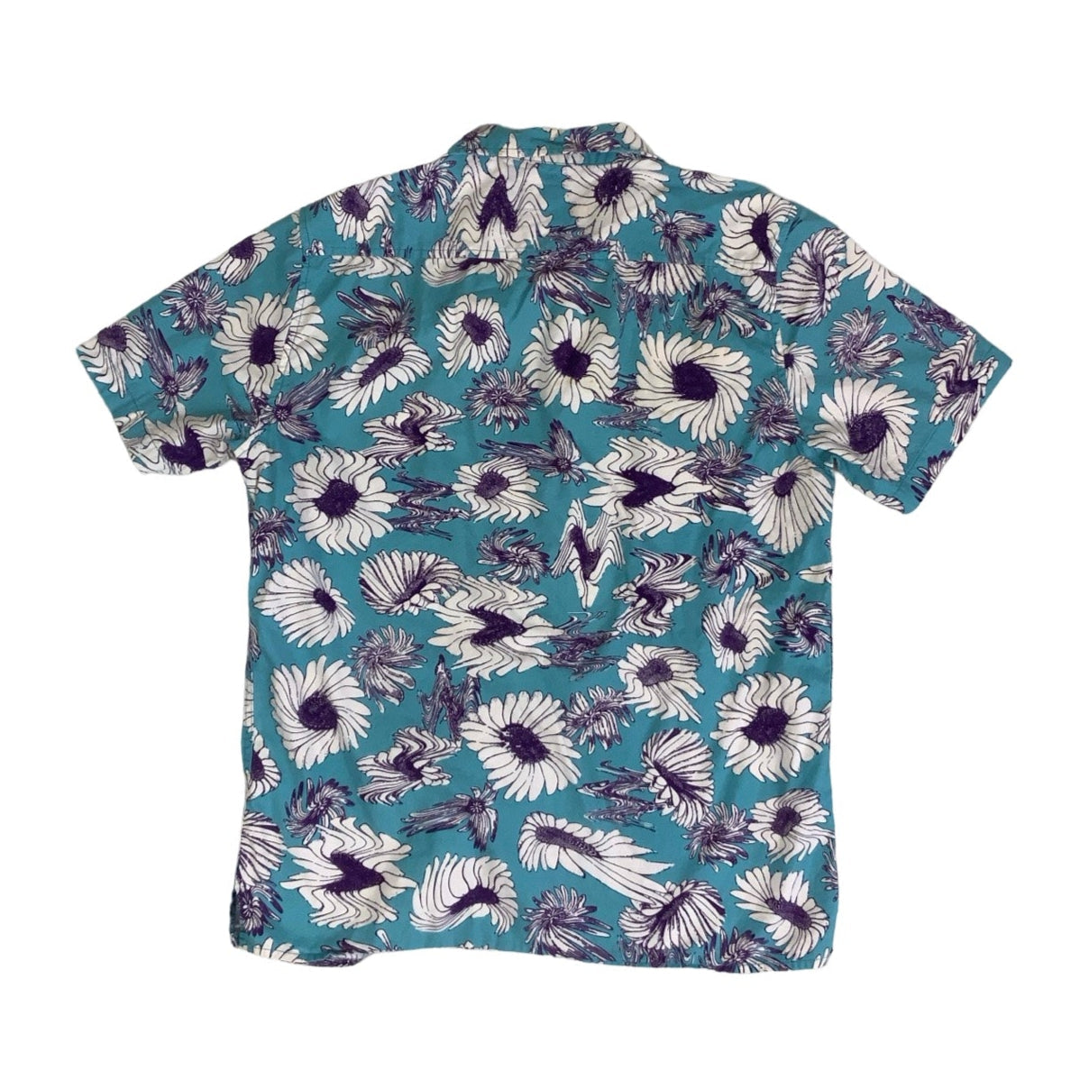 Vintage 90s 'Quicksilver' Blue Purple White Hawaiian Distorted Daisy Short Sleeved Shirt M L