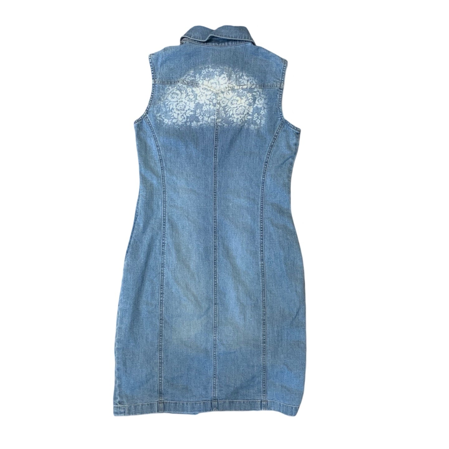 Vintage 90s 00s Y2k Light Denim Floral Midi Dress 10 12 S