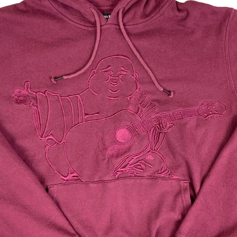 Vintage 90s True Religion Burgundy Red Happy Buddha Hoodie XL 2XL