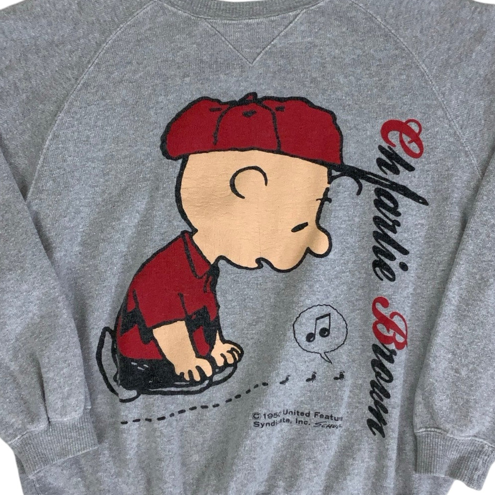 Vintage 'Peanuts' Grey 'Charlie Brown' Cartoon Characters Graphic Sweatshirt M L