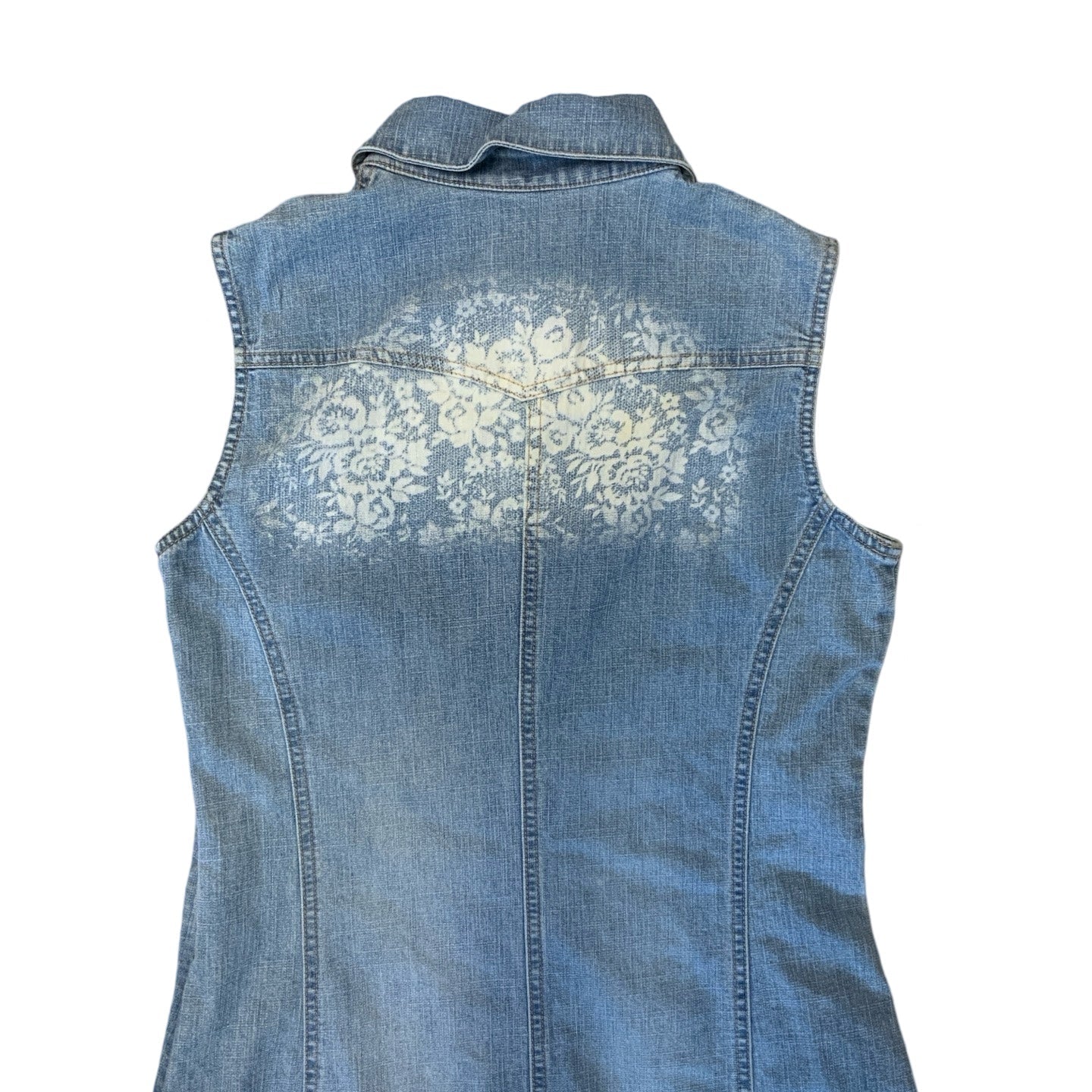 Vintage 90s 00s Y2k Light Denim Floral Midi Dress 10 12 S