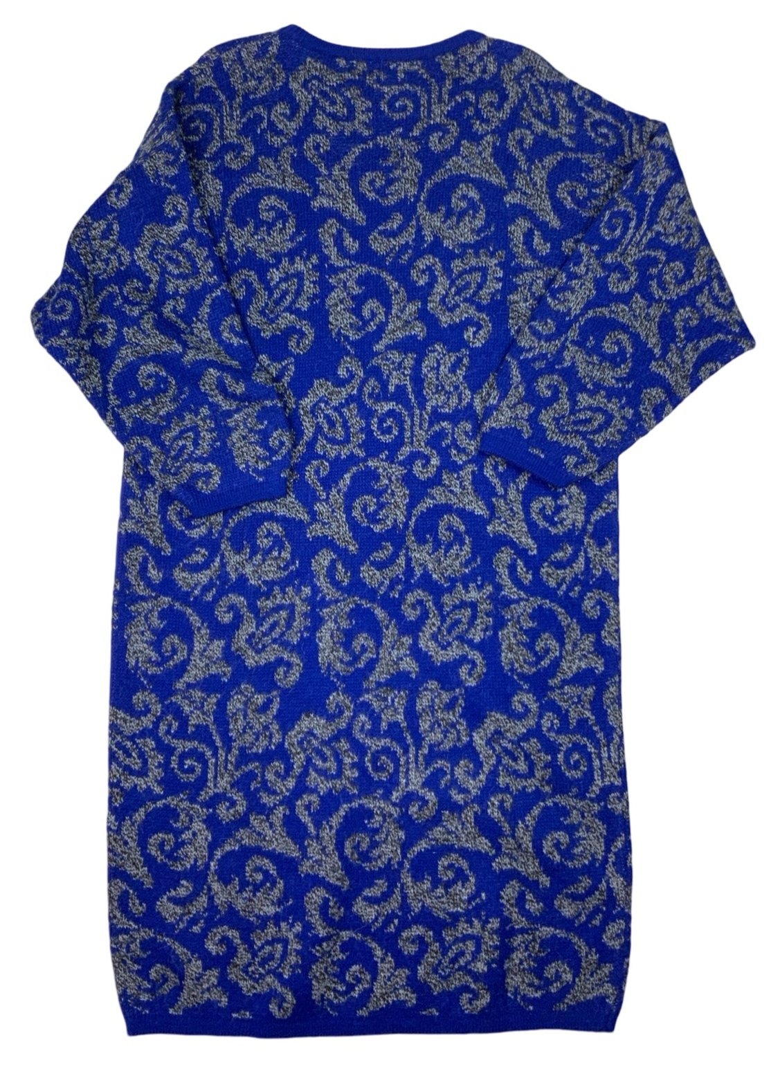 1980s Vintage Benetton Midi Nordic Blue Pattern Jumper Dress 16 18