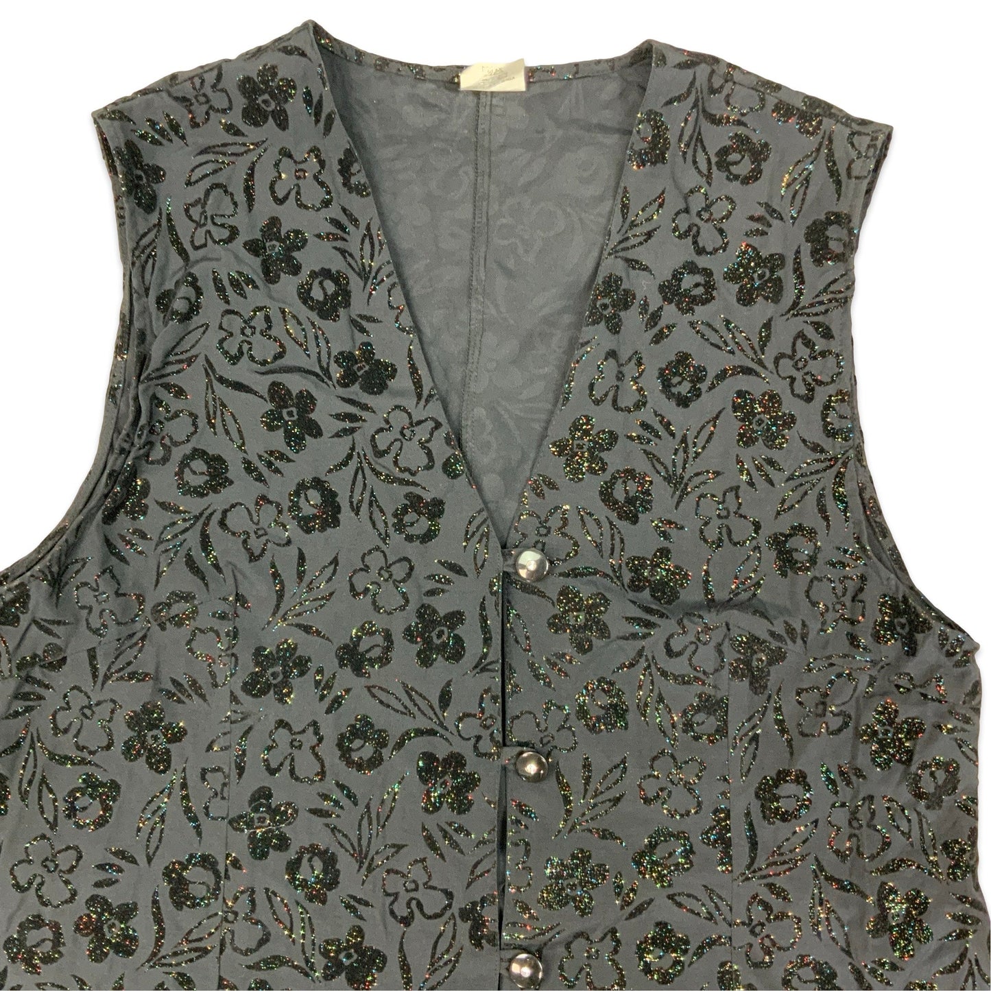 Vintage Black Glittery Floral Waistcoat 16